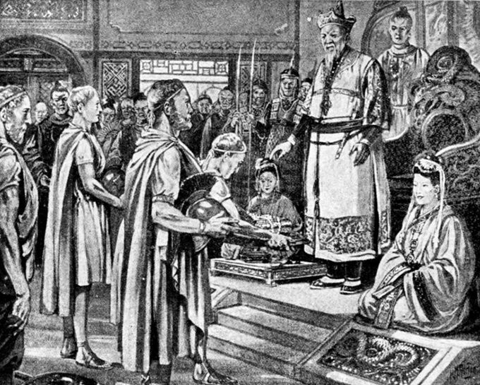 Emperor Taizong of Tang China receives the ambassadors of Byzantine Emperor Constans II, 643 CE (from  Hutchinson